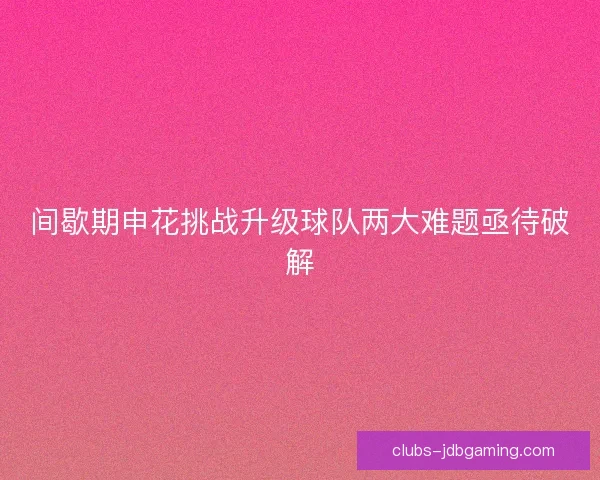 间歇期申花挑战升级球队两大难题亟待破解 间歇期申花挑战升级球队两大难题亟待破解
