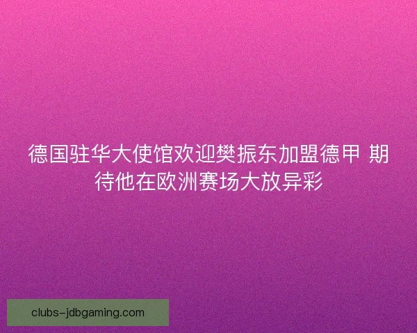 德国驻华大使馆欢迎樊振东加盟德甲 期待他在欧洲赛场大放异彩